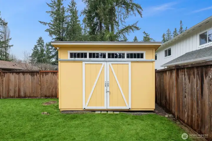 Shed in the yard provides a home for all your tools!
