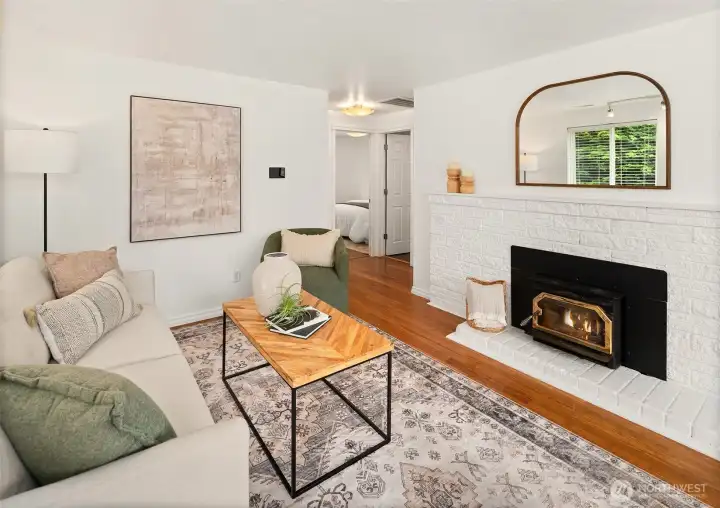 Living Room with Wood Burning Fireplace Insert