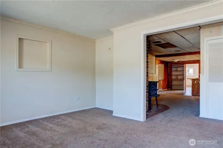 Front living room looking into dining room and kitchen
