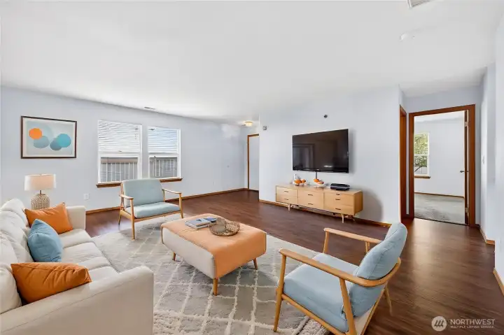 Virtually stage view of the living room.