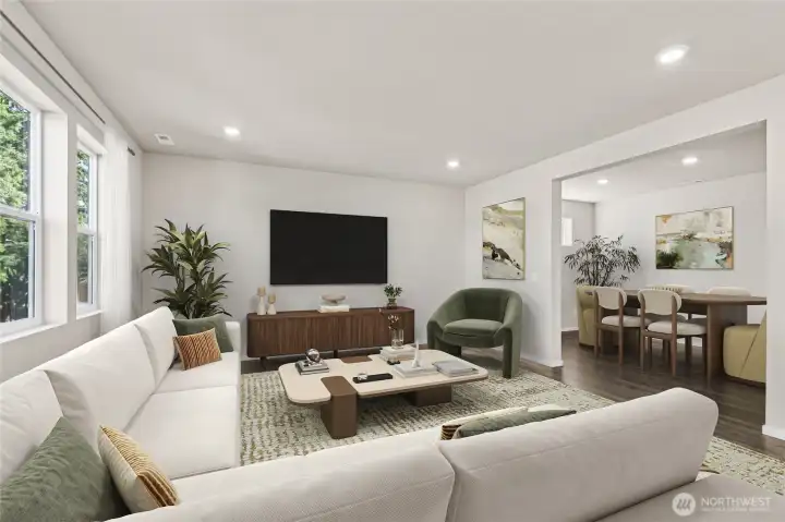 Great room to enjoy relaxing. Photo is representational. **Photo virtually staged** Actual home is under construction. Colors, materials, and features may vary. See site agent for details.