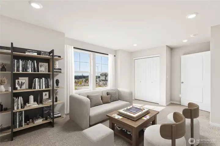 Large bedroom perfect for bonus playroom or library. **Photo is representational. Actual home is under construction. Colors, materials, and features may vary. See site agent for details.**