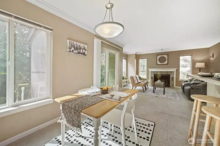 Only territorial views from your kitchen, dining & living areas! Dining offers pendent chandelier fixture and not pictured, is a little nook in the corner- great for bar or coffee service?