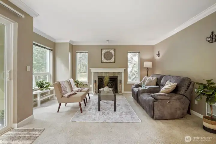 Picture perfect, fireplace as focal point.  Abundant space for various layouts