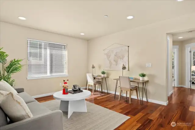 Upstairs Loft is great as a bonus room, exercise space. Flexible to fit your lifestyle needs. The tigerwood hardwoods continue throughout this area! What a delight.
