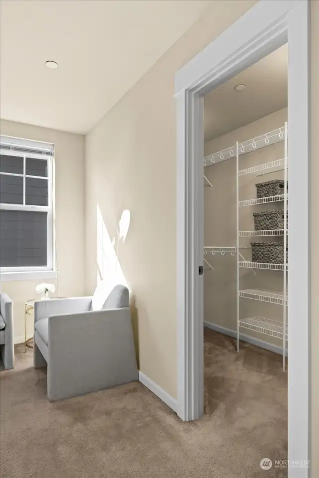 Seating area and a sizeable walk-in closet.