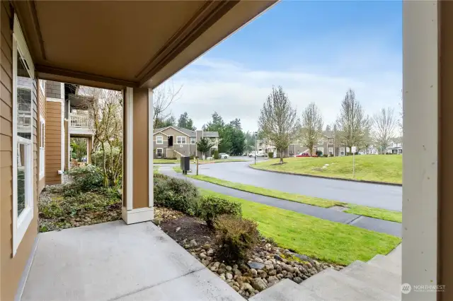 Open front porch gives you perfect position to enjoy the sunset.  Notice the amount of available guest street parking.