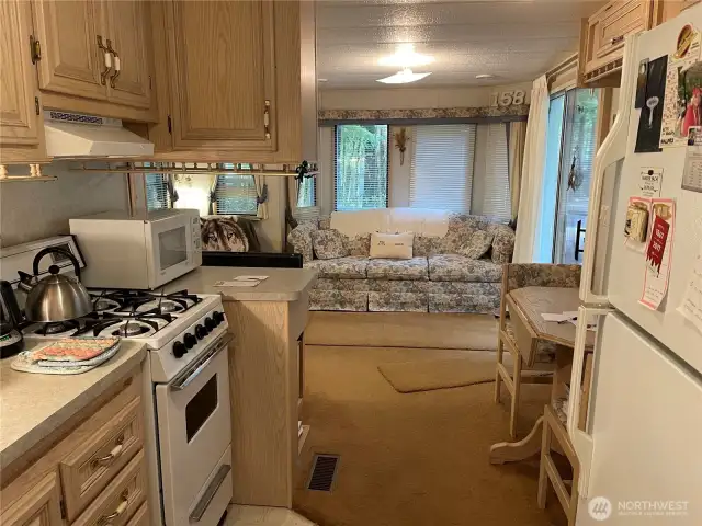 From the kitchen, looking at the living room.