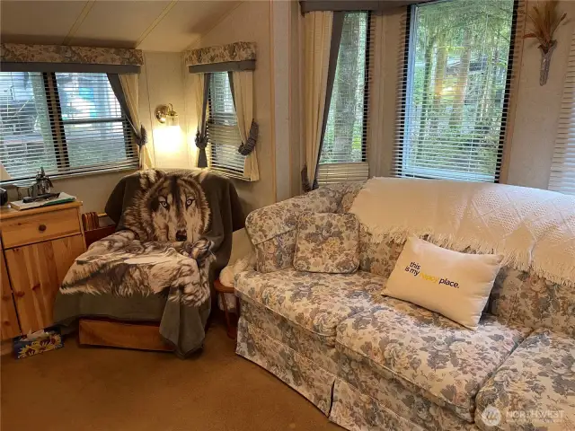 Inside, all the comforts of home. Hide-a-bed in front.