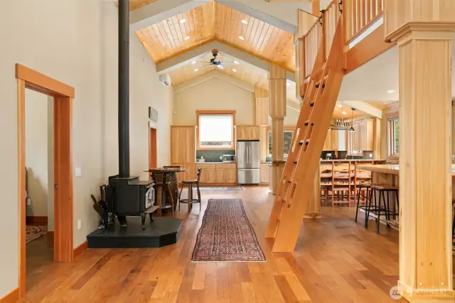 From upstairs porch across to kitchen