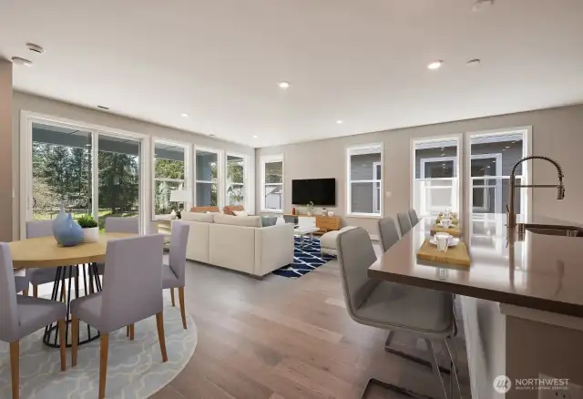 Virtually staged great room w dining