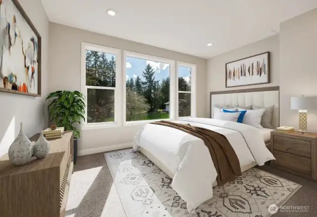 Virtually staged primary bedroom