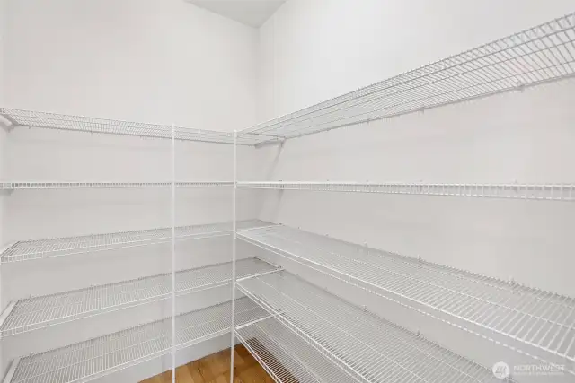 Off the kitchen near the back door is this oversized walk in pantry.