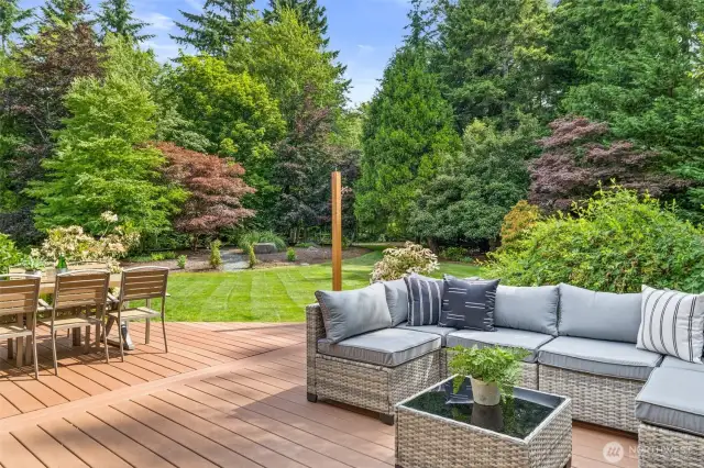 Large entertainment sized deck has a cover for those really hot summer days.