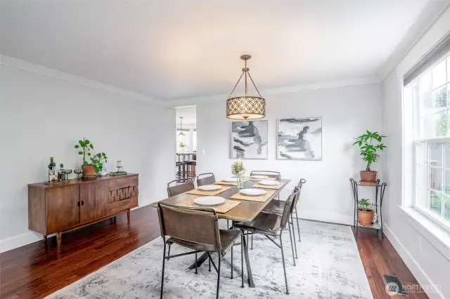 Formal dining hosts extra large gatherings, room for tables of any size and shape