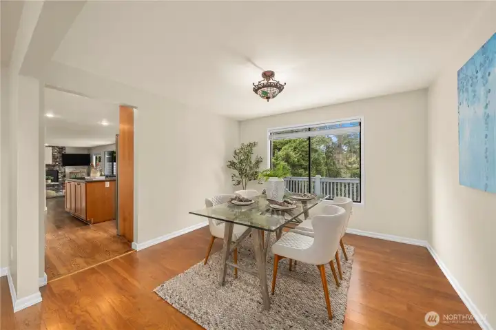 The dining room is perfect for entertaining and is just off the kitchen.