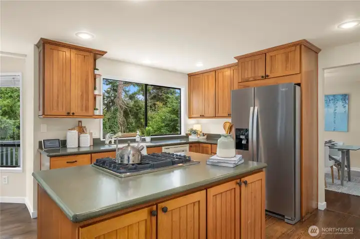 Notice the center island with downdraft stove.