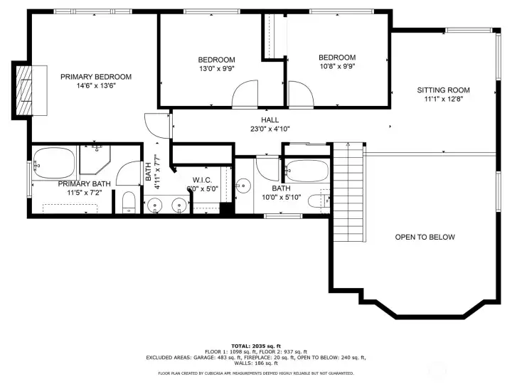Upper level floor plan.