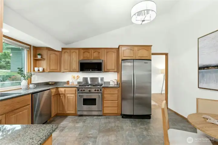 Ready for cooking or hanging out at the table in the eat in space?