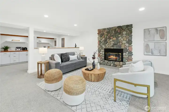 Downstair is loads of FUN! Gas fireplace to keep you cozy.