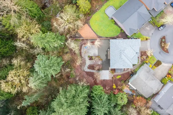 New roof and generous back yard as seen from aerial view