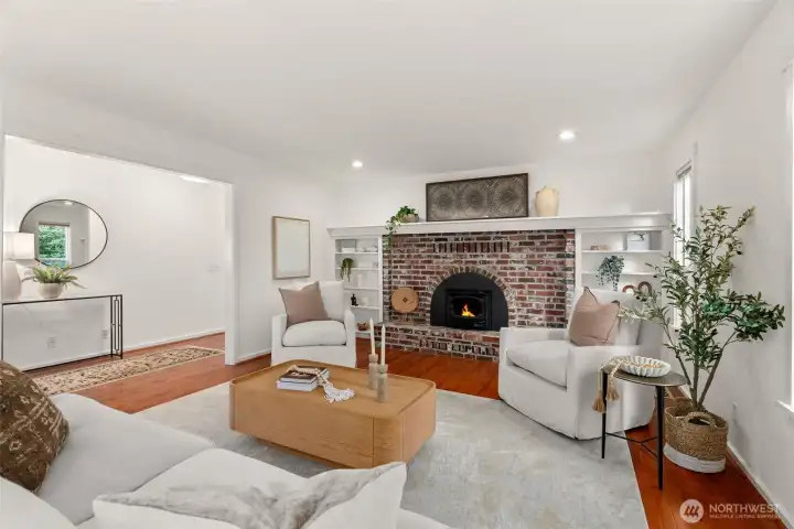Wood burning stove insert. View to entryway.