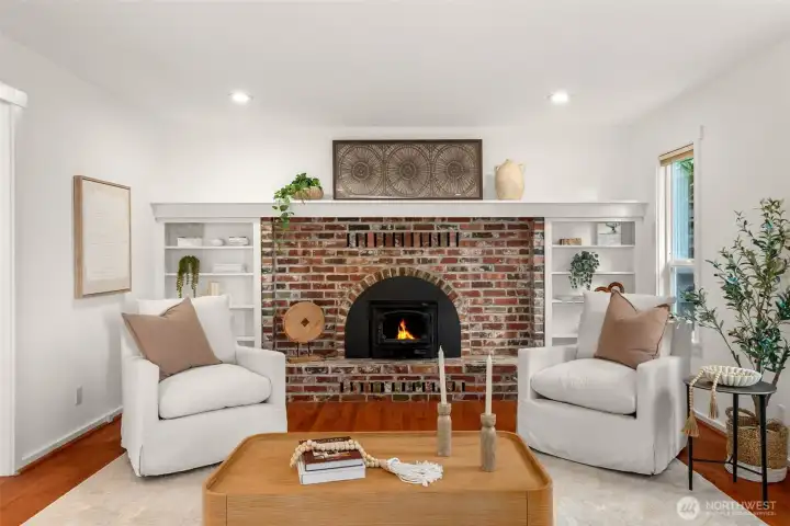 Brick surrounds and custom built-ins.