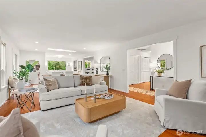 View from the fireplace to the dining and sitting rooms.