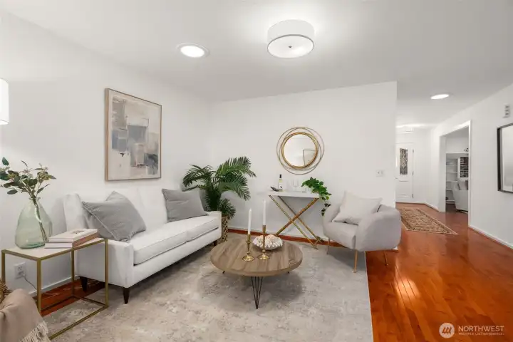 Dining room staged as a sitting room.