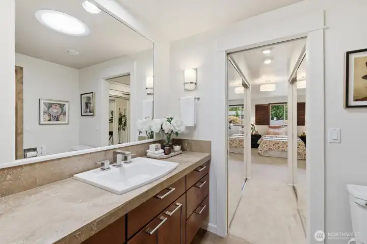 The continental bath can accessed both from the front hallway & second bedroom.