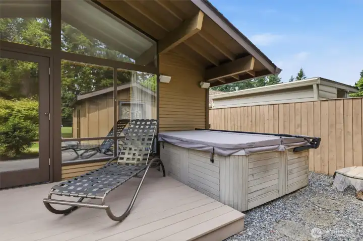 Deck off the primary suite + well-maintained hot tub in good working order.