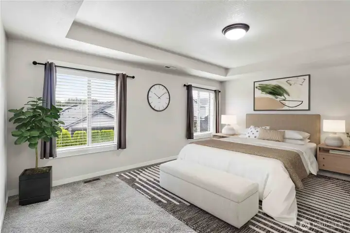Virtually staged primary bedroom