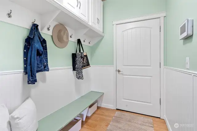 Mudroom area off of garage - helps everyone to stay organized!