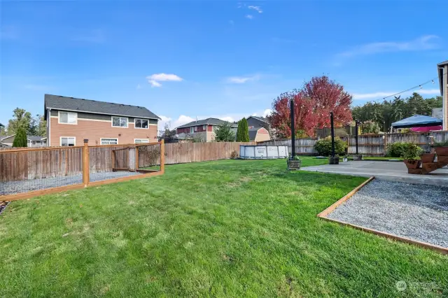 Fenced in area was going to be used for raised garden beds.  Pool stays and is winterized.