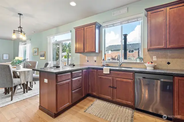 Nice hardwood floors in kitchen.