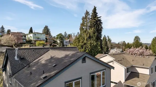 2 of 5 -- View from future back of 3-floor home’s roof deck, looking NW.