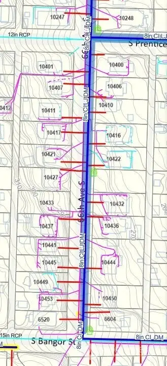 From City’s GIS maps showing the underground utilities w/topo.