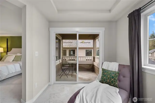 Continue through the cozy nook to step onto your private balcony overlooking your quiet cu-de-sac