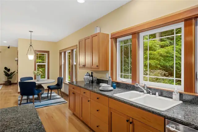 This view shows the eat-in area next to the kitchen.