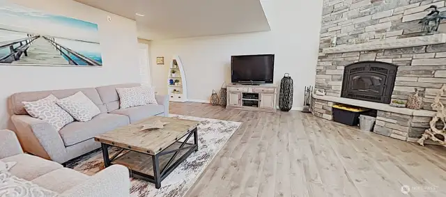 View of living room from dining area