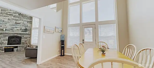 Dining area with direct access to decks, and views of Hood Canal