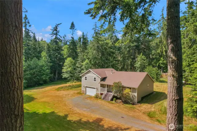Arial view of the front of the home
