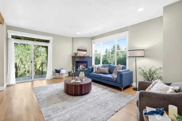 Living area with vaulted cielings and gas fireplace