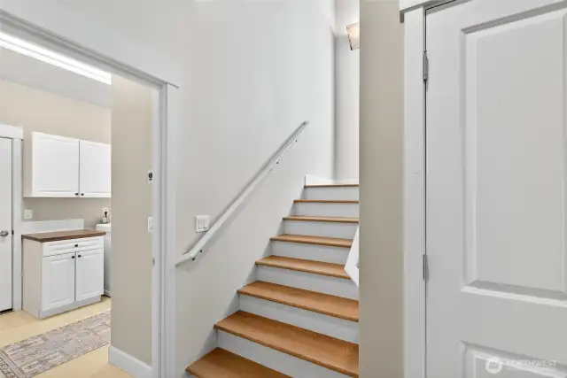 Wide staircase to upper level