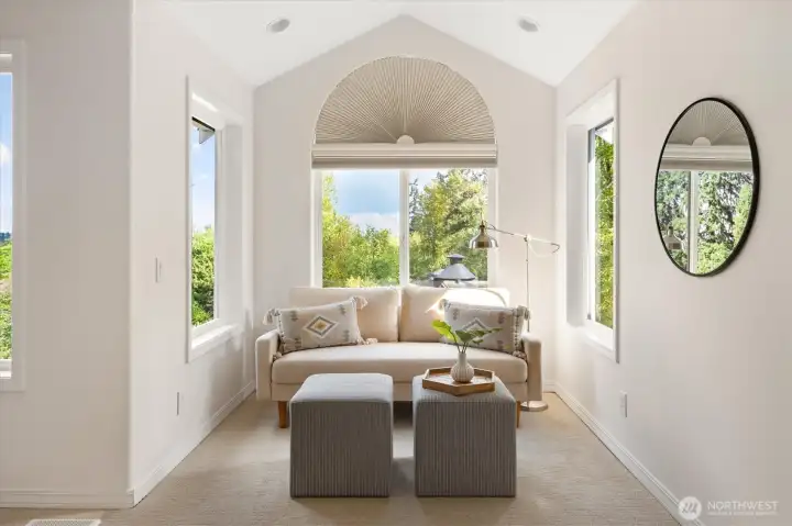 Reading nook in primary bedroom