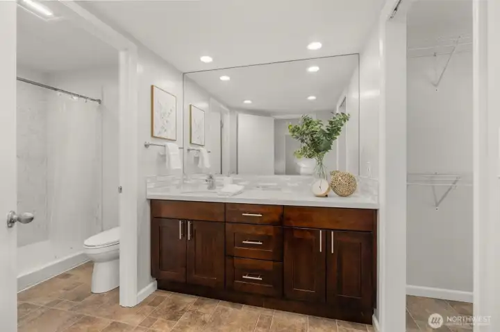 Updated primary bathroom. Freshly touched paint.