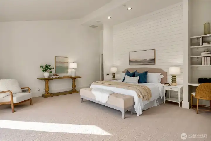 Wake up to warmth and tranquility in this beautifully styled primary suite—where simplicity meets comfort.