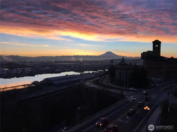 Old City Hall building on the right.  Thea Foss waterway in the foreground offers moorage nearby.