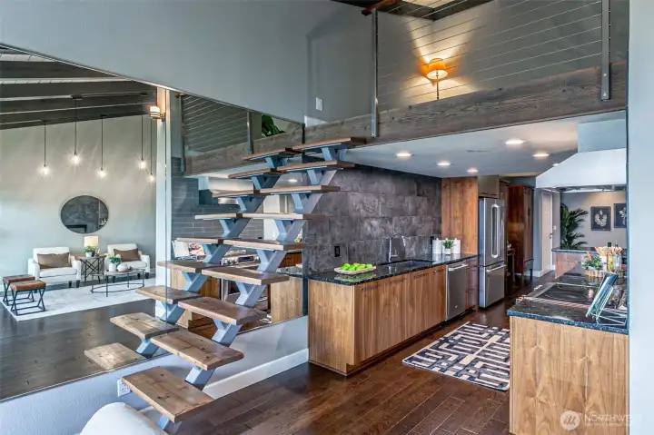 Spacious kitchen is at the center of living here.