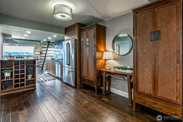 Just off the entry is a second seating area.